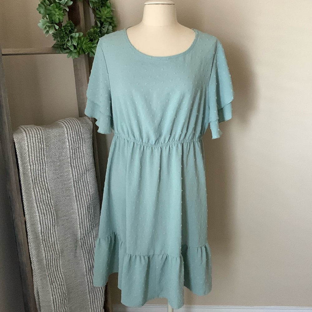 SHEIN Curve sage green 
empire waist dress